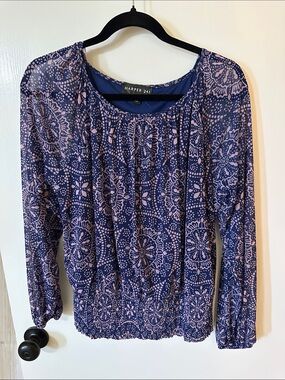 Harper Navy and Light Pink Floral-Print Long Sleeve Top
